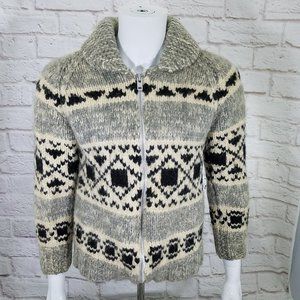Vintage Wool COAT Winter Christmas Zip-up SWEATER Jacket Sz Small
